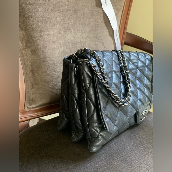 Chanel BLACK Large Jumbo Size 3-Accordion Flap Bag - Picture 7 of 12